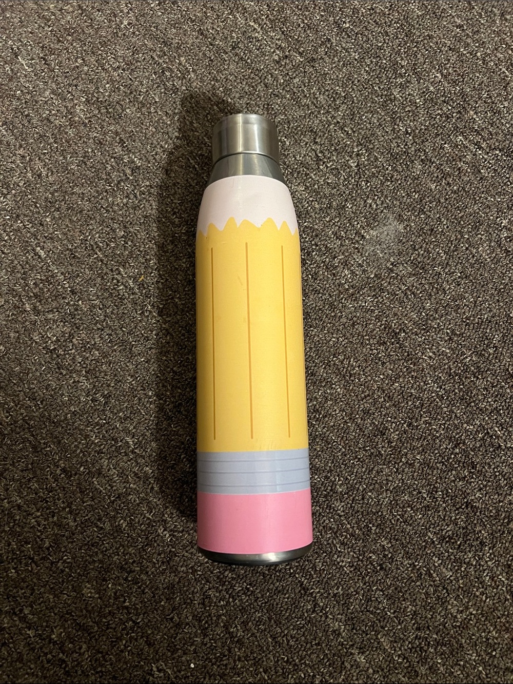 Pencil-Themed Stainless Steel Water Bottle - Yellow & Pink